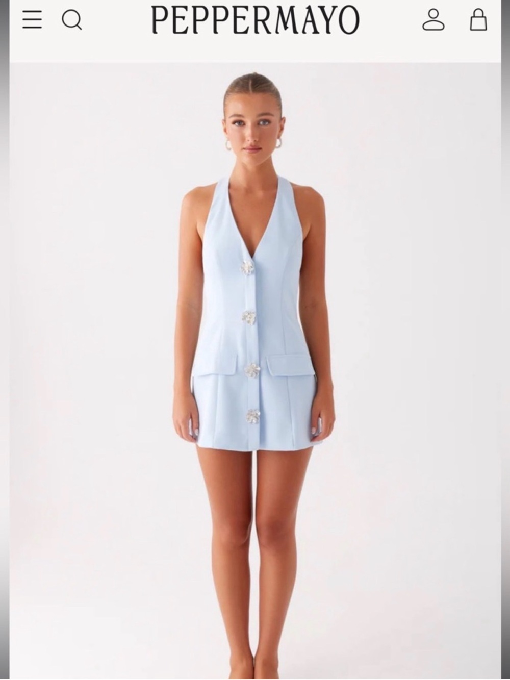Peppermayo Pale Blue Halter Button Mini Dress - Picture 4 of 4